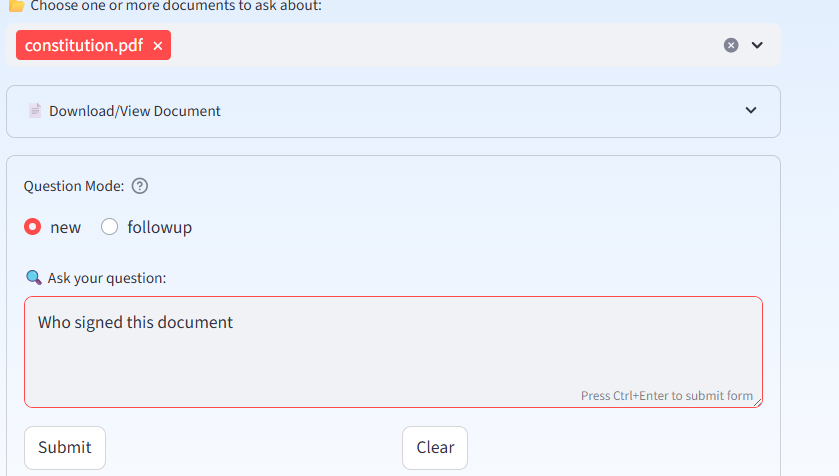 Radio buttons for new vs followup and question input